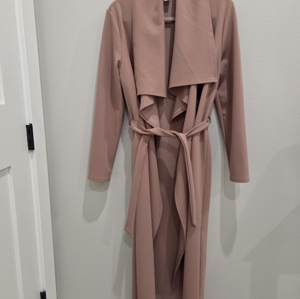 Stretchy Beige-Blush Drape Wrap Coat Medium